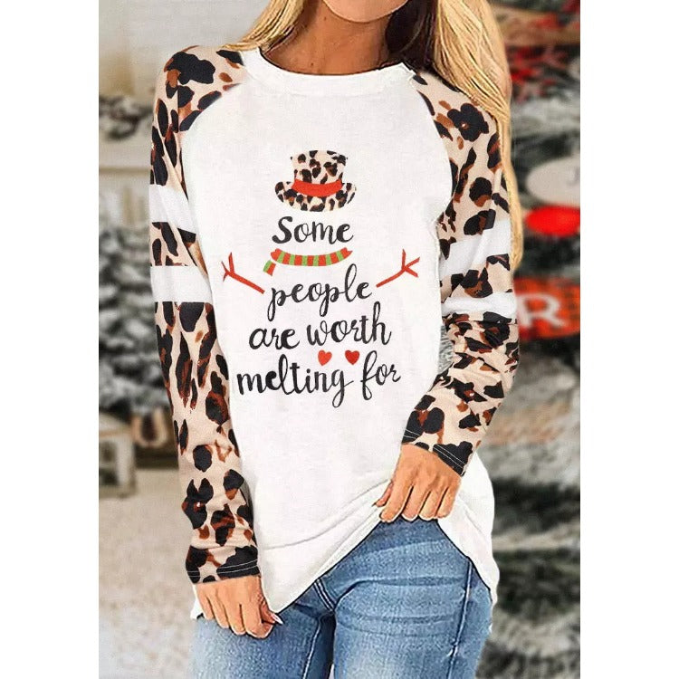 Wholesale Spandex T-shirts Korean Version Loose Casual Pullover Bottoms Christmas Tree Series